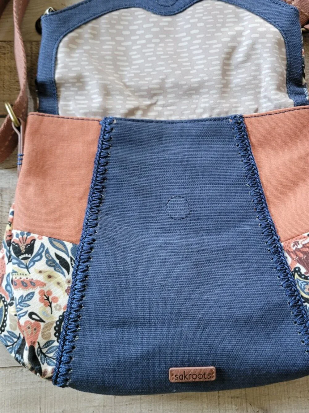 Sakroots Sienna Spirit Desert Zip Foldover Crossbody Bag Canvas Floral Boho Blue